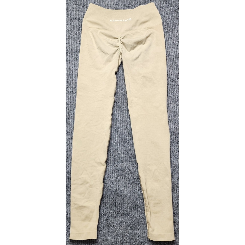 Alphalete Amplify Leggings Womens Small Beige‎ Tan High Waisted Scrunch Seamless - Picture 5 of 8